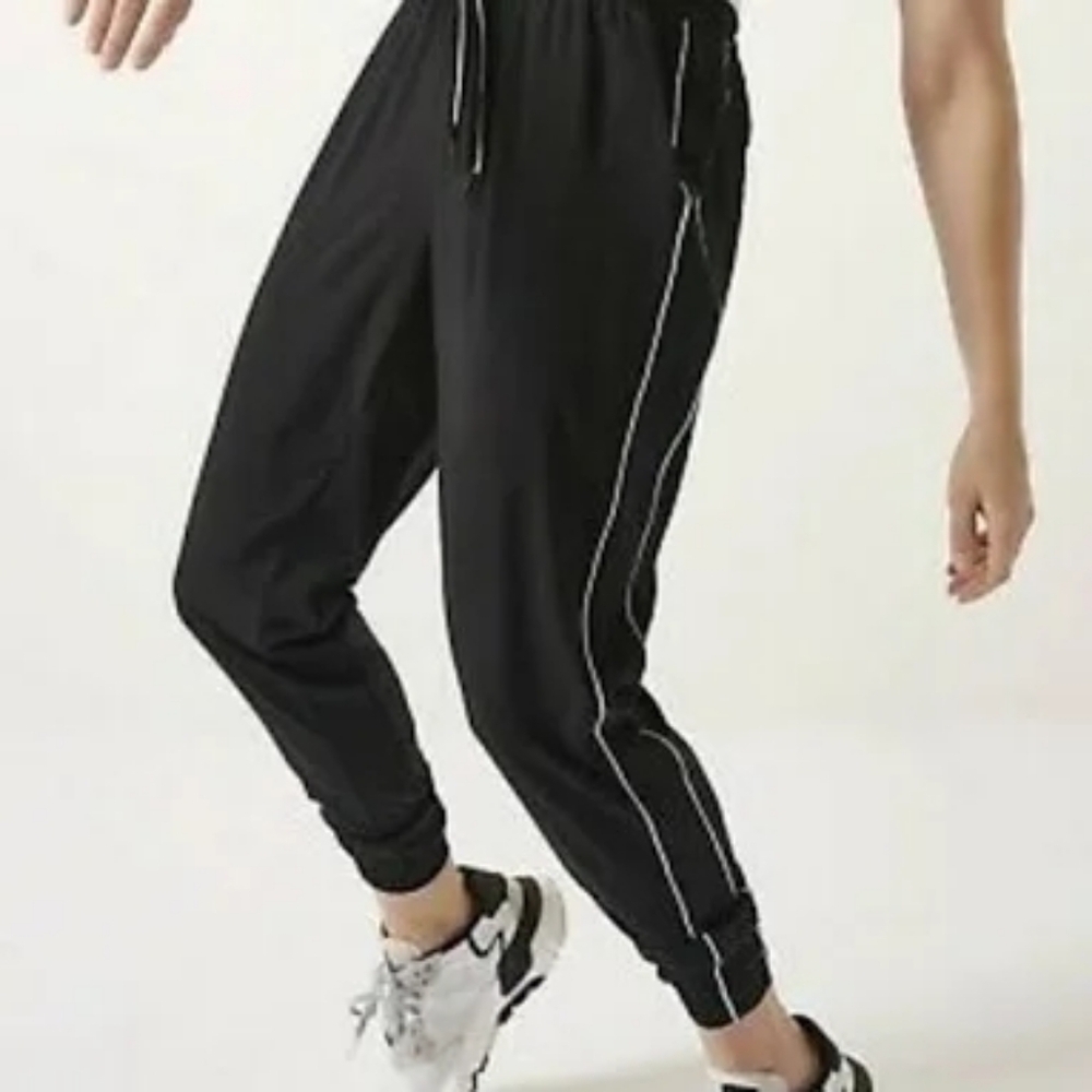 ATHLETA Brooklyn Joggers Track Pants Colorblock Black With White Trim- Size 2 - Picture 2 of 10